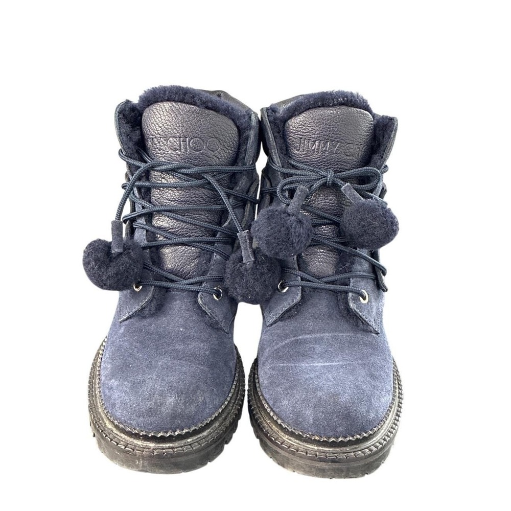 Jimmy Choo Blue Suede Fur Trim Combat Boots EU 36 Lug Sole Ankle Boots - used